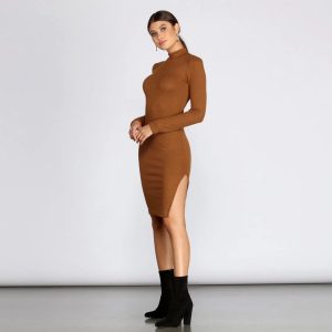 Basic Ribbed Knit Midi Dress