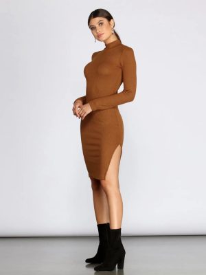 Basic Ribbed Knit Midi Dress