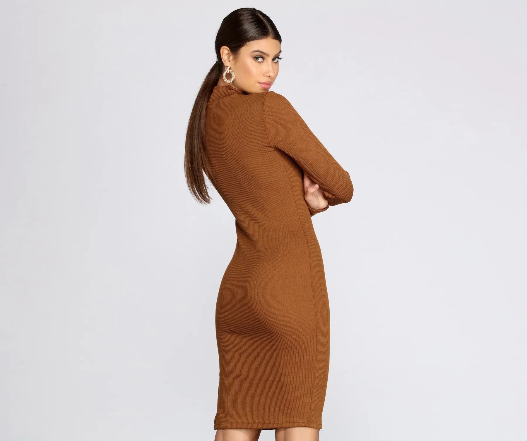 Basic Ribbed Knit Midi Dress - Image 2