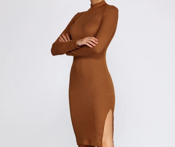 Basic Ribbed Knit Midi Dress - Image 3