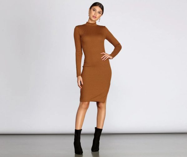 Basic Ribbed Knit Midi Dress - Image 4