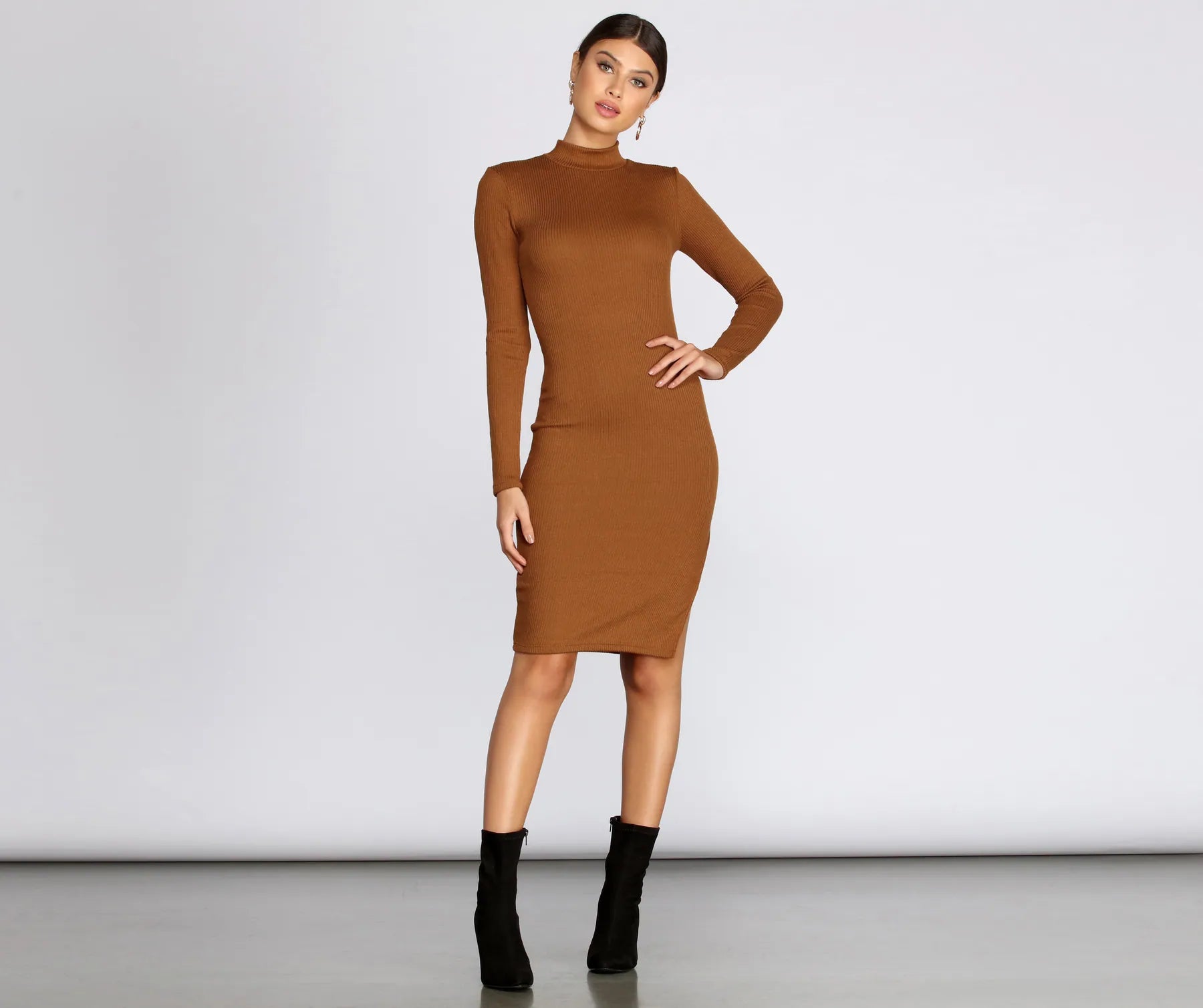 Basic Ribbed Knit Midi Dress - Image 4