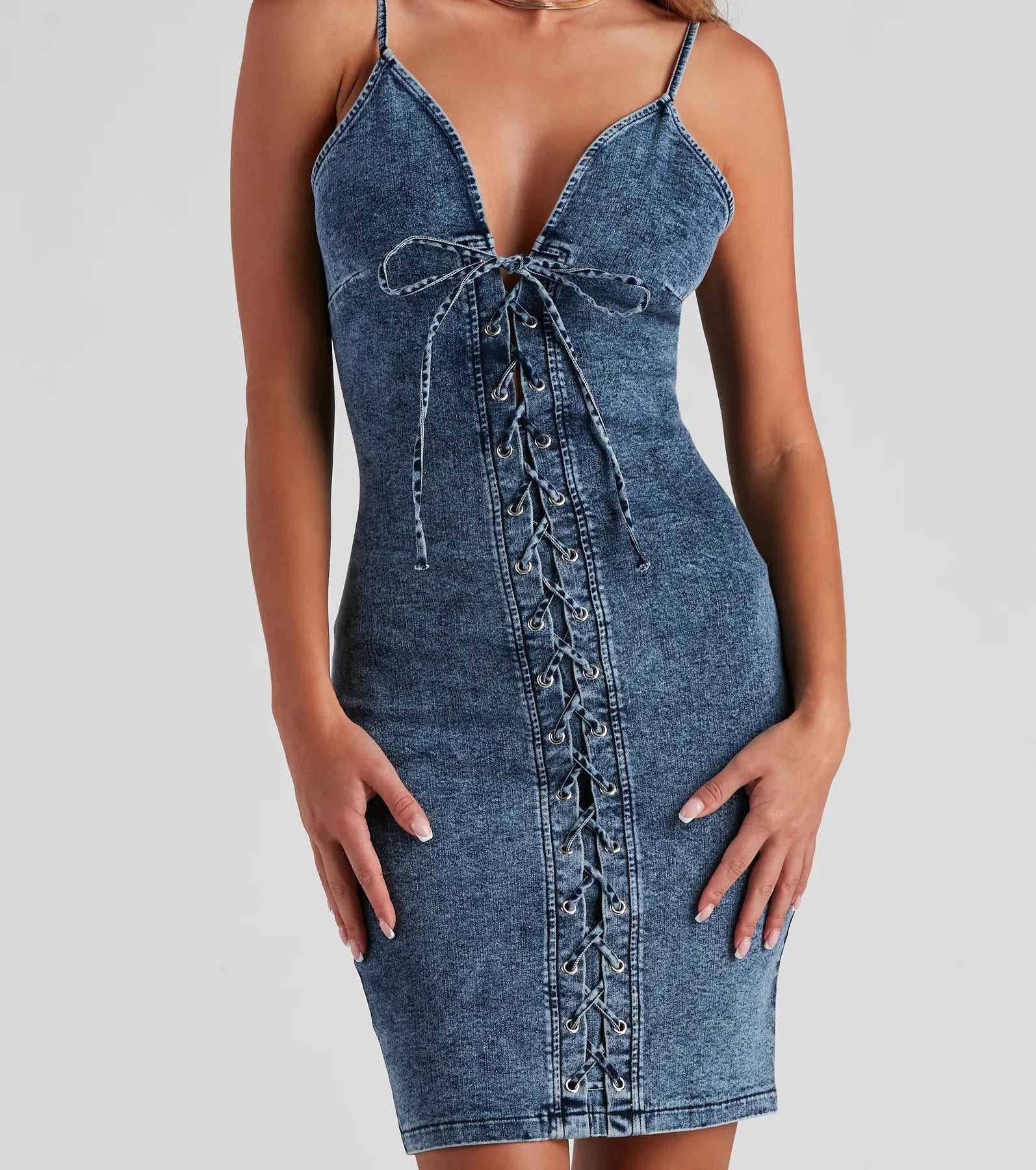 Laced Up In Denim Dress - Image 4