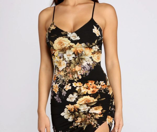Floral Asymmetric Ruched Midi Dress - Image 3