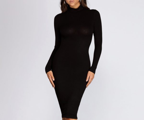 Long Sleeve Ribbed Knit Midi Dress - Image 3