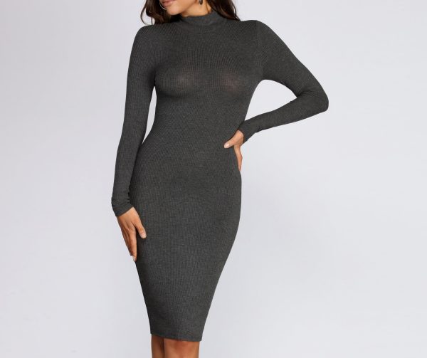 Long Sleeve Ribbed Knit Midi Dress - Image 8