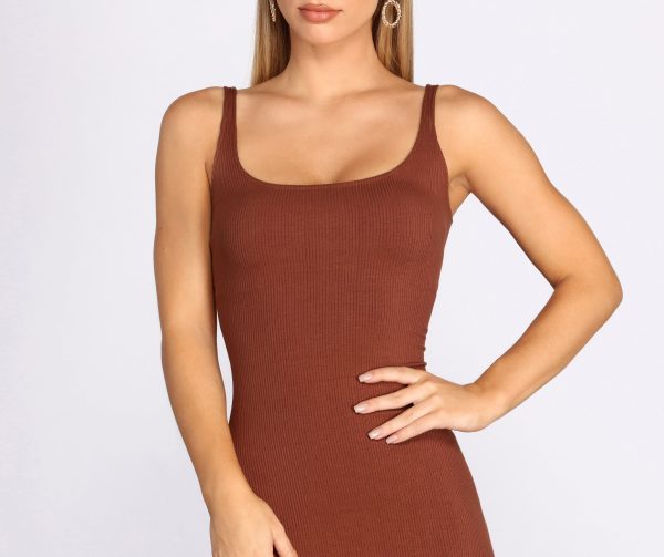 Ribbed Knit Square Neck Midi Dress - Image 3