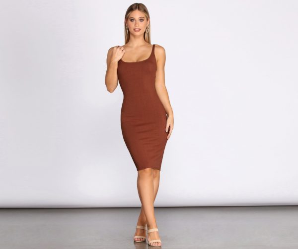 Ribbed Knit Square Neck Midi Dress - Image 4