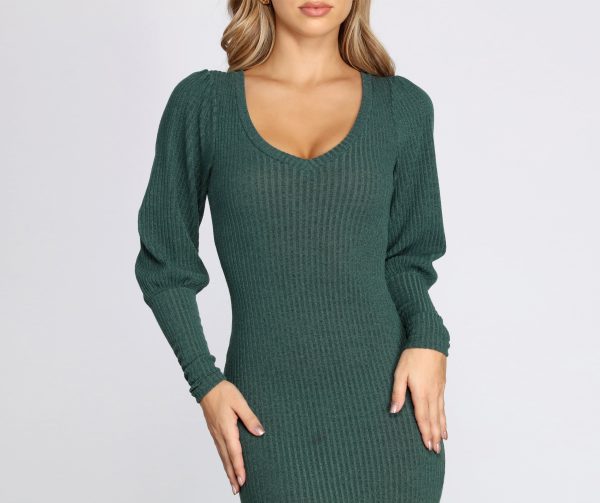Long Sleeve Ribbed Mini Dress - Image 4