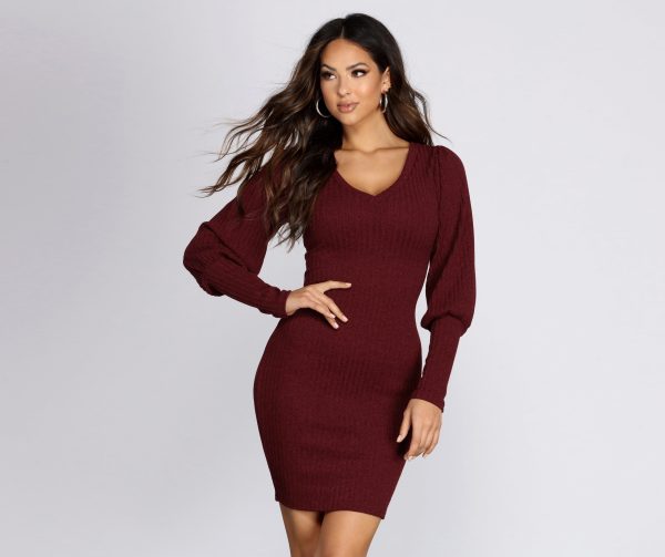 Long Sleeve Ribbed Mini Dress - Image 5