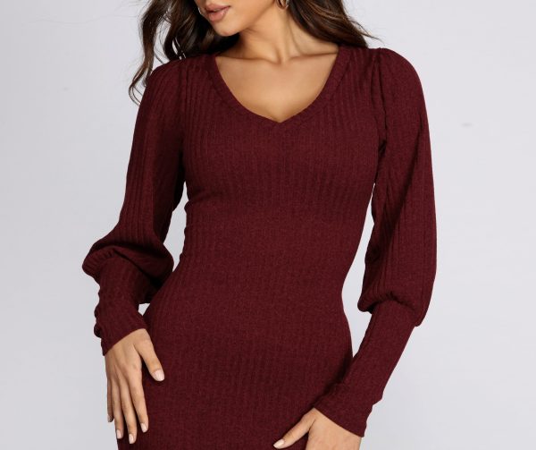 Long Sleeve Ribbed Mini Dress - Image 7