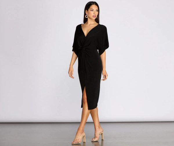 V Neck Front Knot Midi Dress - Image 4