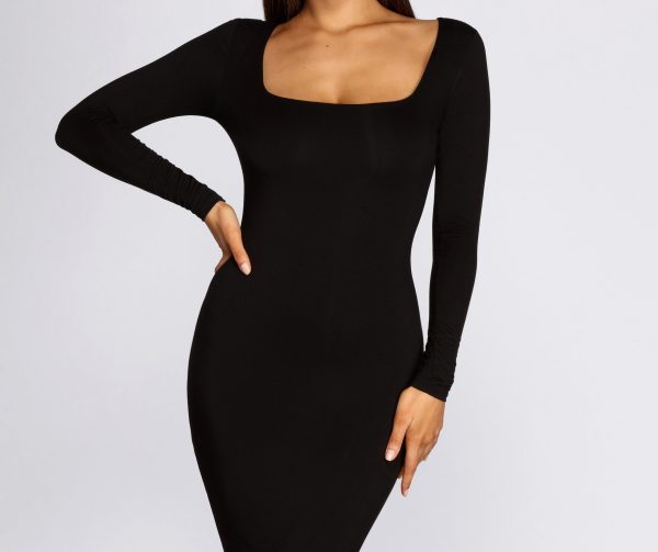 Square Neck Long Sleeve Midi Dress - Image 5