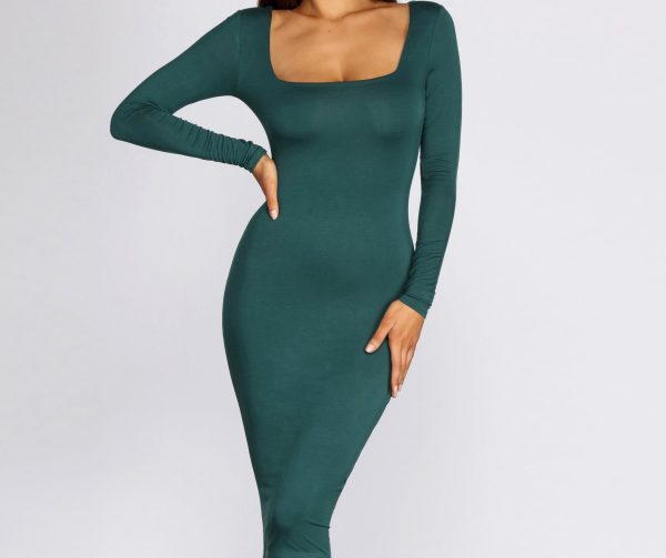 Square Neck Long Sleeve Midi Dress - Image 8