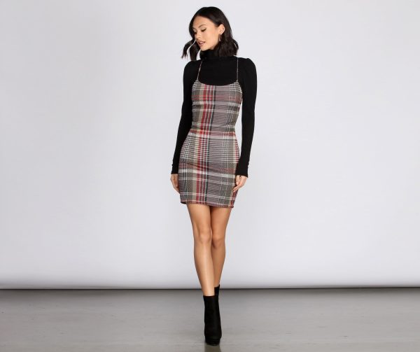 In Check Plaid Mini Dress - Image 3
