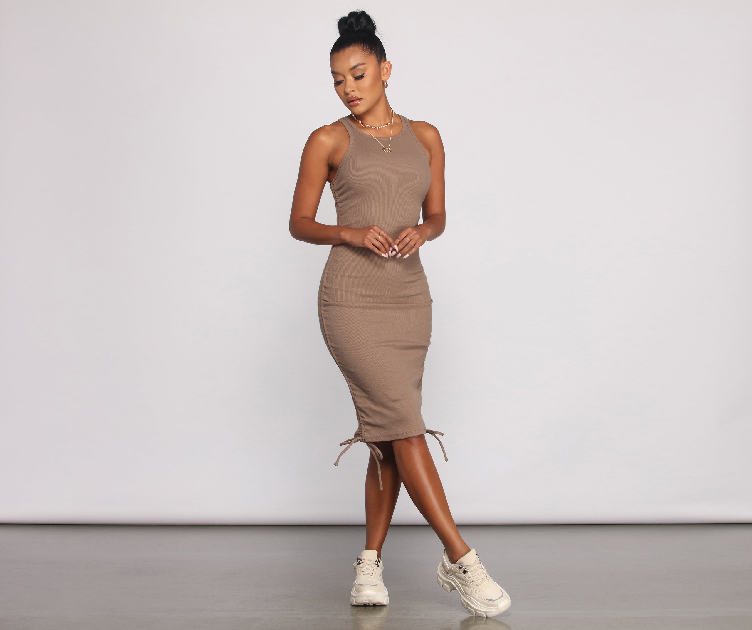 Effortless Everyday Ruched Knit Mini Dress - Image 13