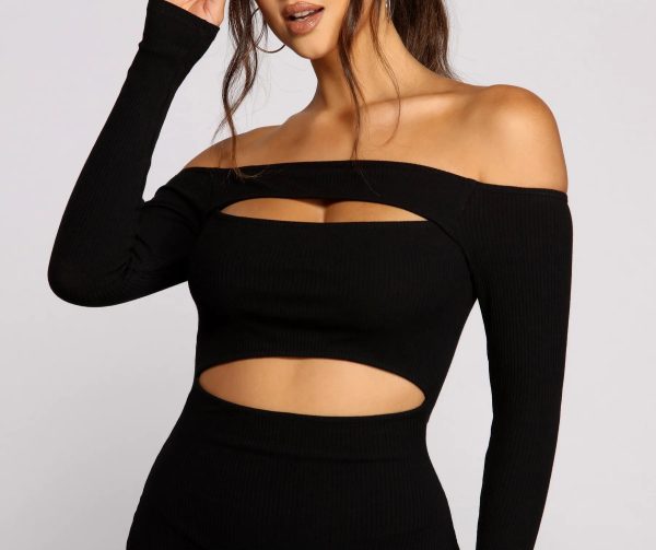 Off The Shoulder Ribbed Knit Cutout Mini Dress - Image 3