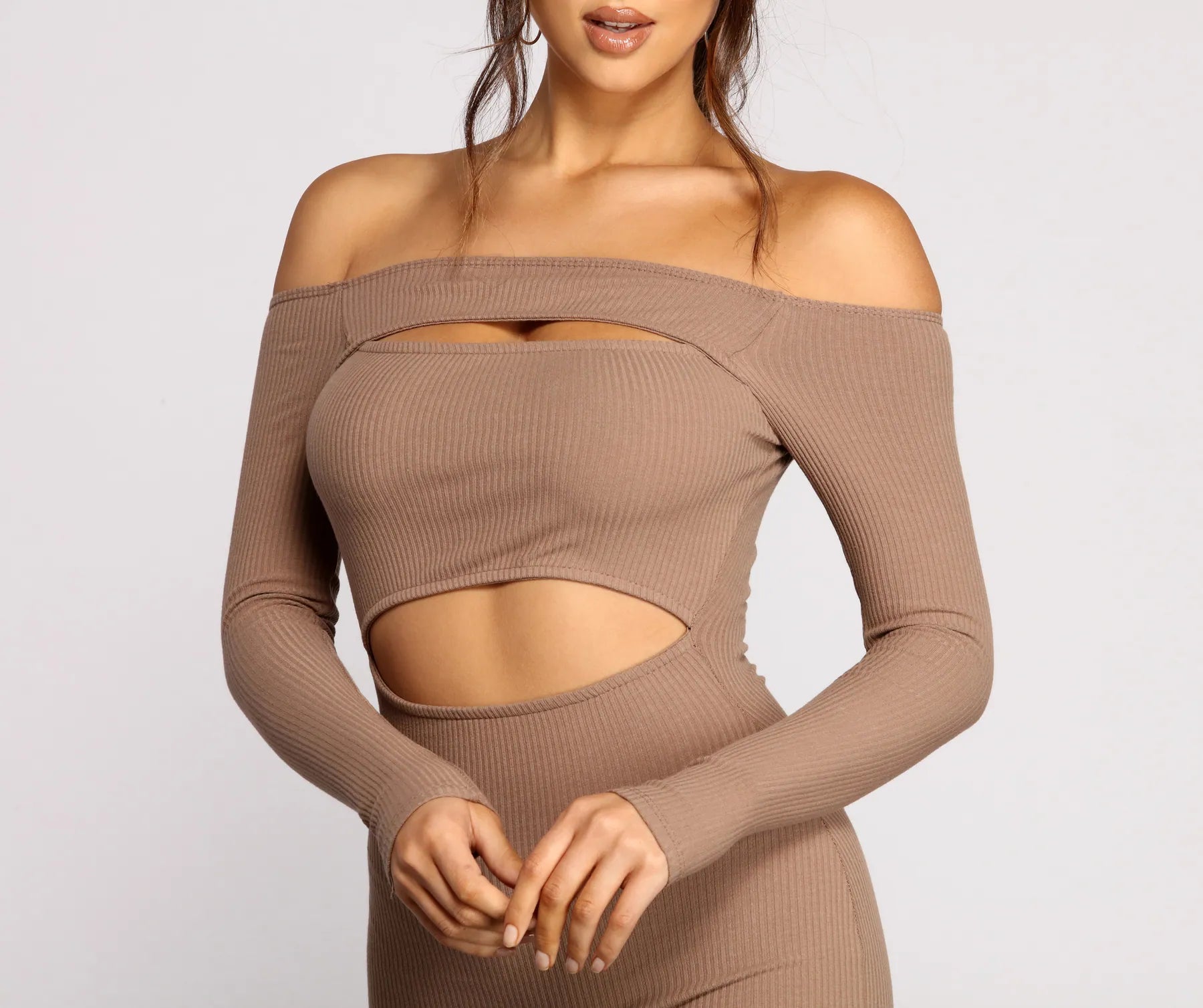 Off The Shoulder Ribbed Knit Cutout Mini Dress - Image 7