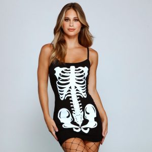 Glam Ghoul Skeleton Print Mini Dress
