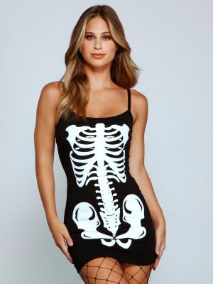 Glam Ghoul Skeleton Print Mini Dress