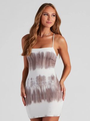 Trendy Neutral Tie-Dye Mini Dress