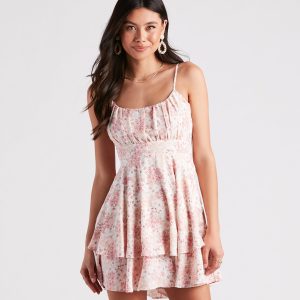 Sweet And Cute Floral Ruffle Short Dress