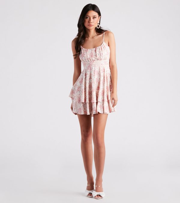 Sweet And Cute Floral Ruffle Short Dress - Image 3