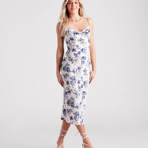 Infatuated Floral Satin Midi Dress