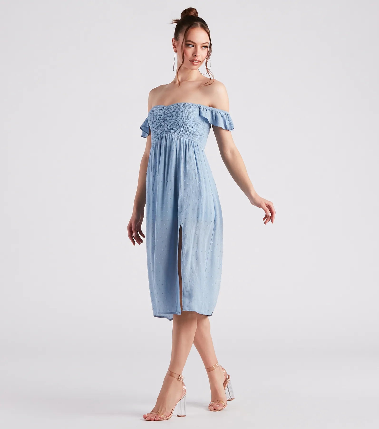 Just Peachy Keen Off-The-Shoulder Midi Dress - Image 3