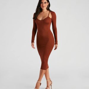 Effortless Everyday Ribbed Knit Midi Dress