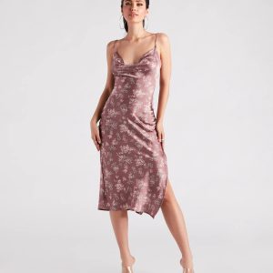 Dreamy In Floral Satin Midi Dress