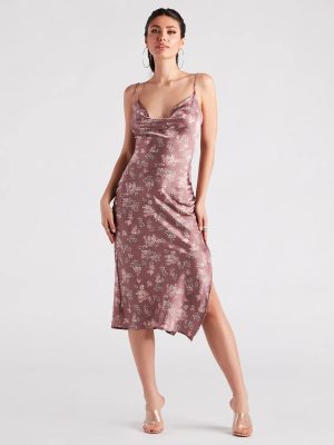 Dreamy In Floral Satin Midi Dress