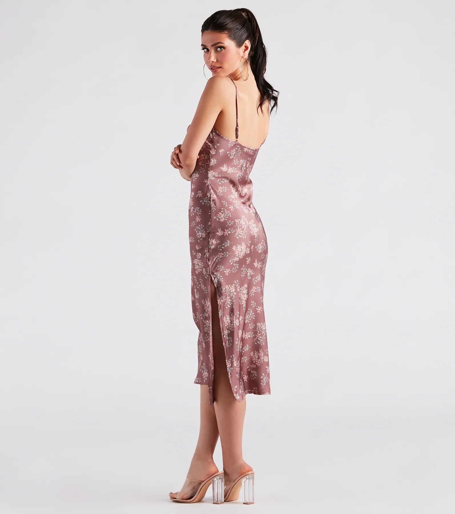 Dreamy In Floral Satin Midi Dress - Image 2