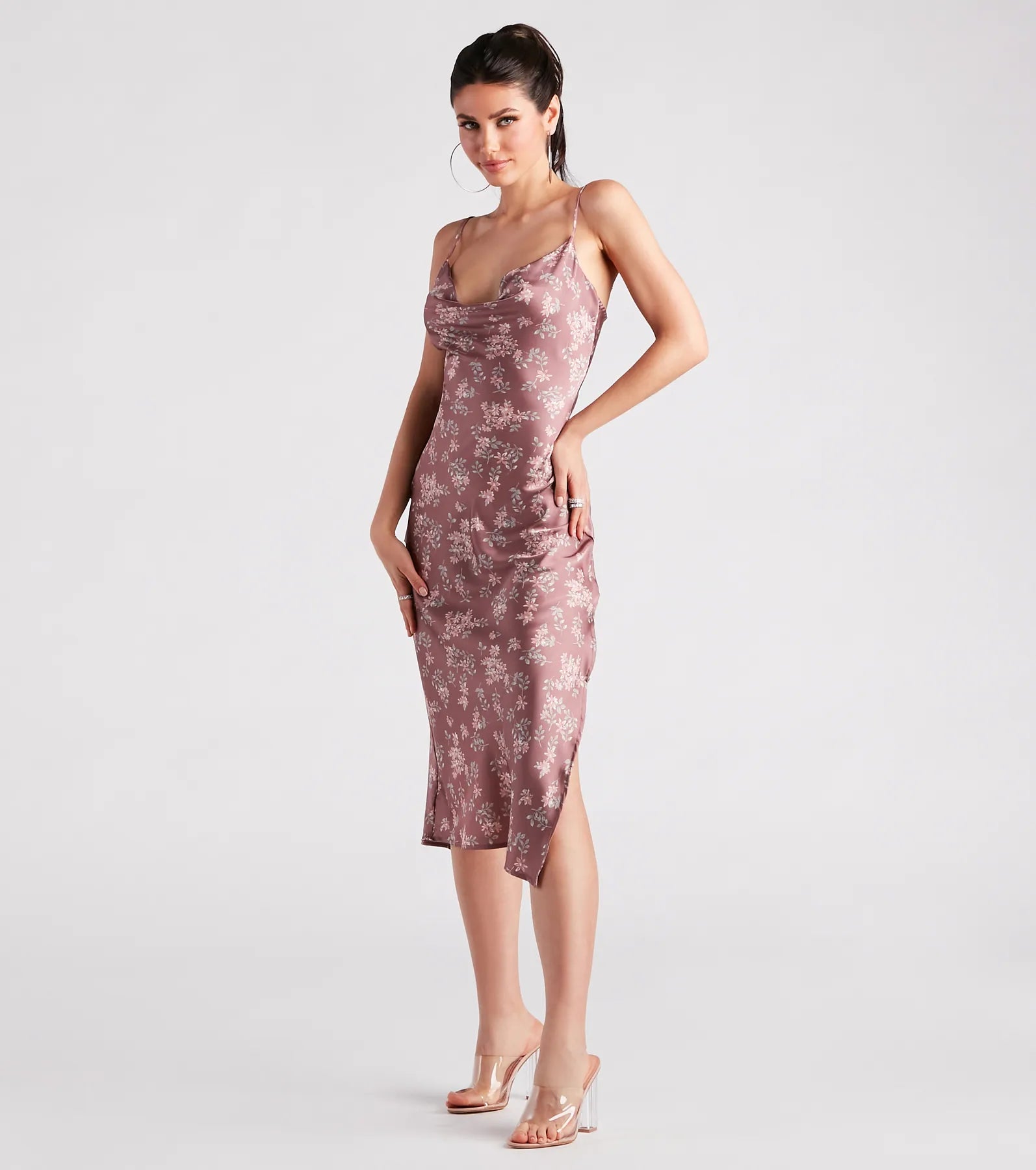 Dreamy In Floral Satin Midi Dress - Image 3