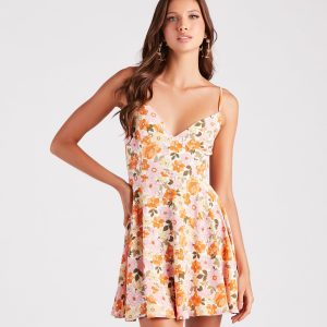 70s Groove Floral Tie-Back Skater Dress