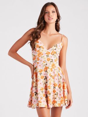 70s Groove Floral Tie-Back Skater Dress
