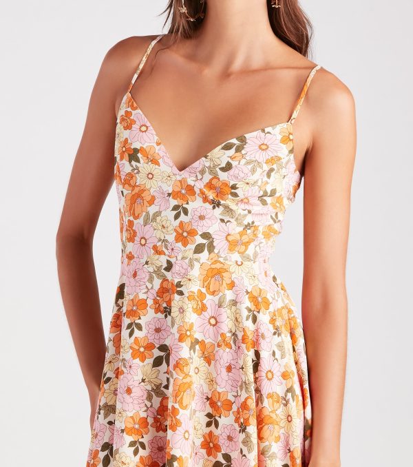70s Groove Floral Tie-Back Skater Dress - Image 4