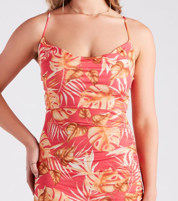 Passport To Paradise Tropical Print Ruched Midi Dress - Image 4