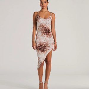 Island Neutrals Halter Strappy Tropical Midi Dress