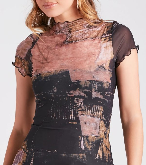 Unique Feels Abstract Print Mock Neck Maxi Dress - Image 4
