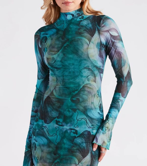 Artsy Play Abstract Mock Neck Mini Dress - Image 8