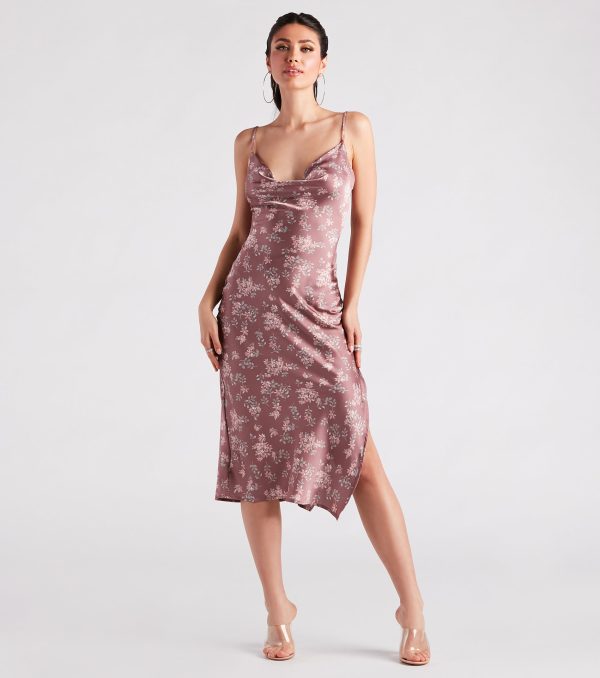 Dreamy In Floral Satin Midi Dress - Image 5