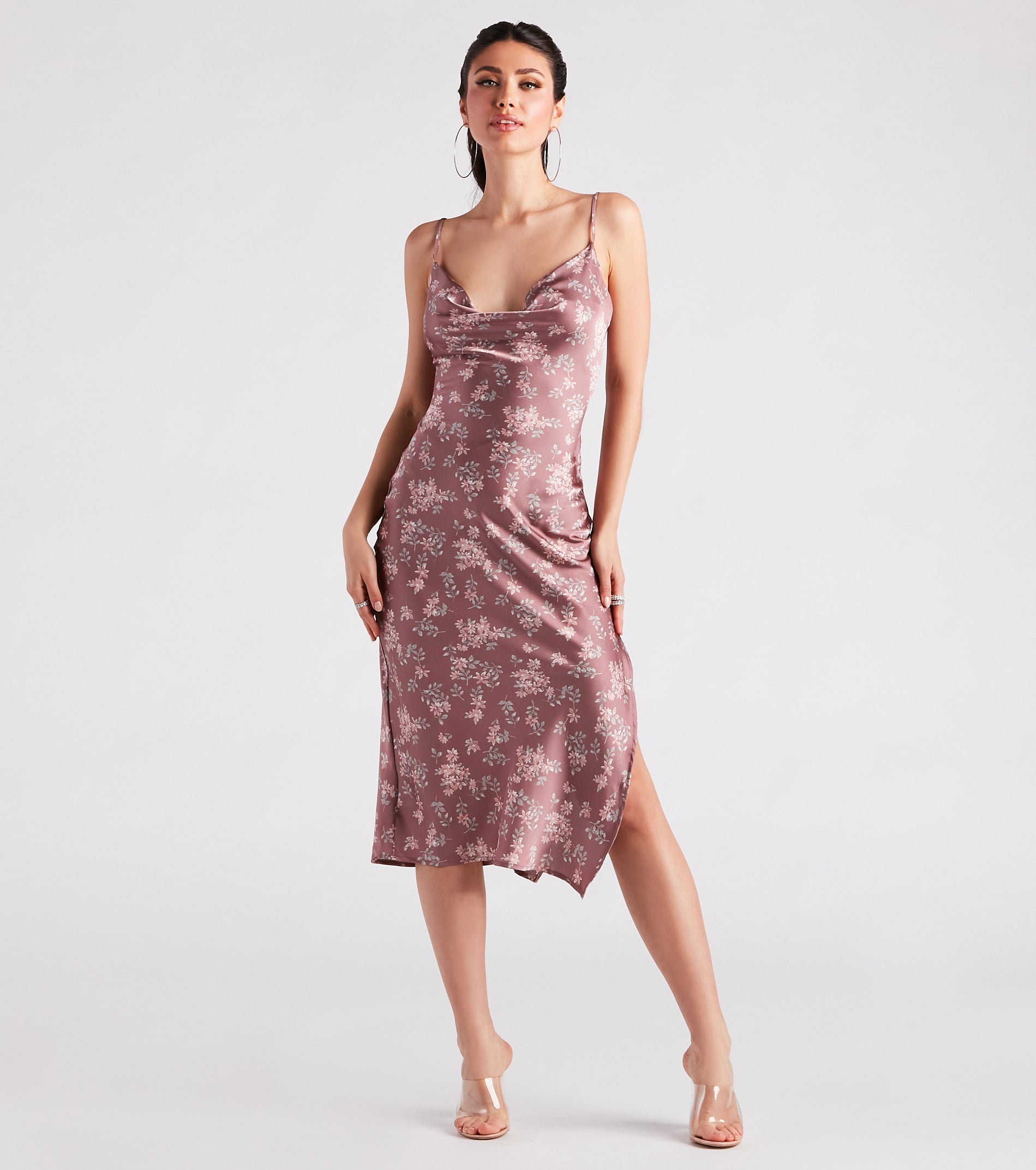 Dreamy In Floral Satin Midi Dress - Image 5