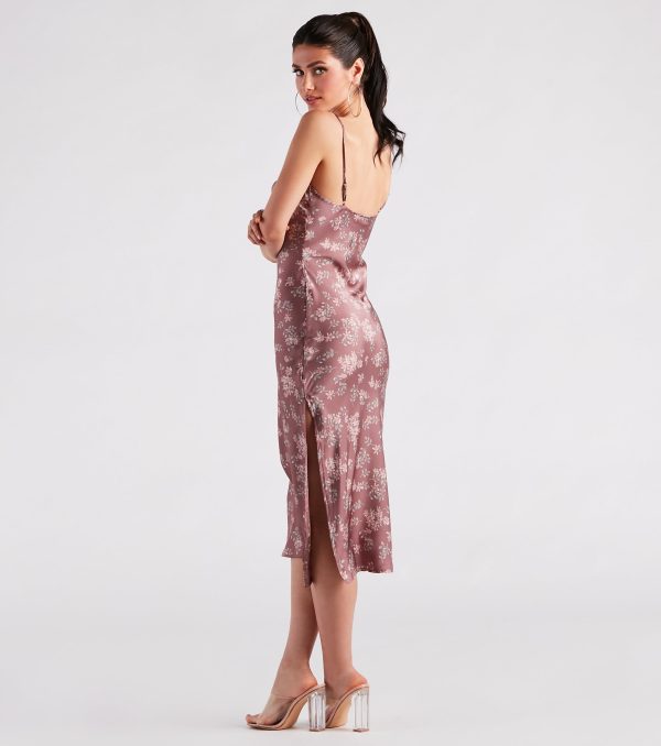 Dreamy In Floral Satin Midi Dress - Image 6