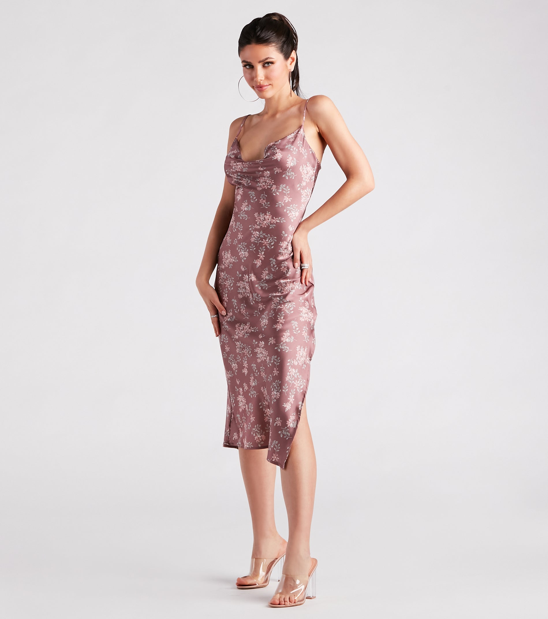 Dreamy In Floral Satin Midi Dress - Image 7