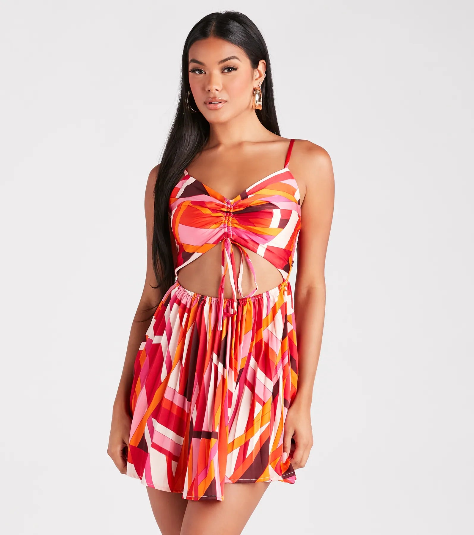 Playful Prints Satin Pleated Skater Dress - Image 5