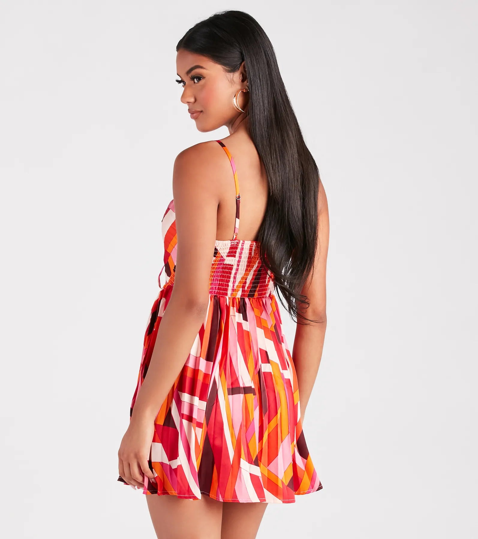 Playful Prints Satin Pleated Skater Dress - Image 6