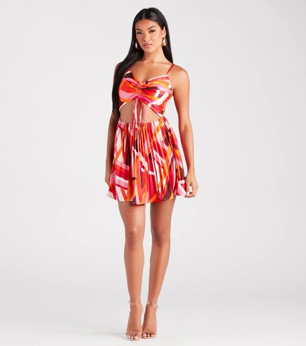 Playful Prints Satin Pleated Skater Dress - Image 7