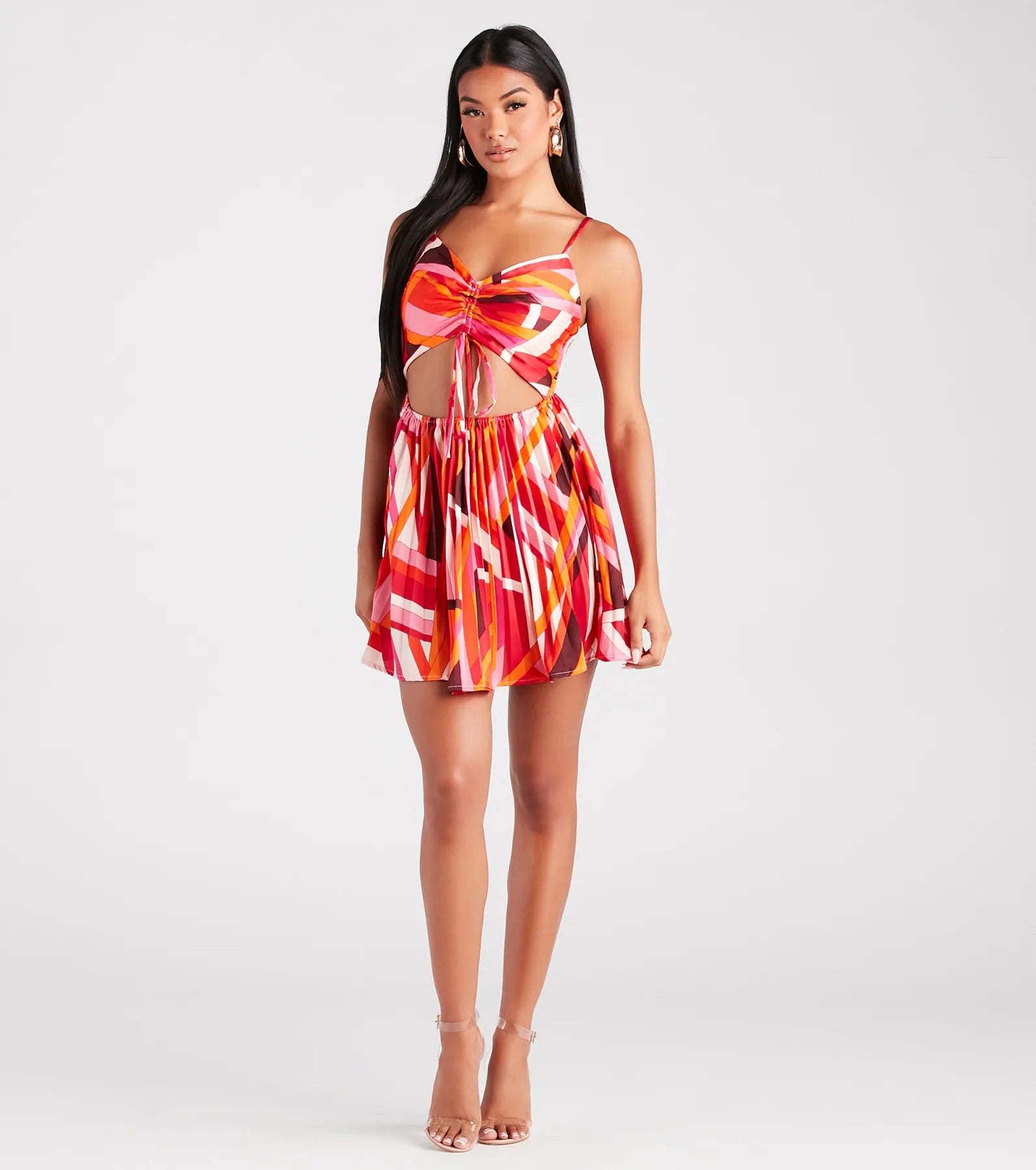 Playful Prints Satin Pleated Skater Dress - Image 7