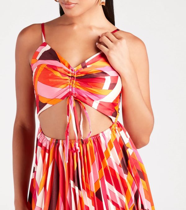 Playful Prints Satin Pleated Skater Dress - Image 8